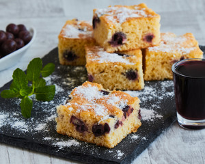 fresh tassty cherry fruit sponge cake with sugar
