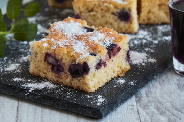 fresh tassty cherry fruit sponge cake with sugar