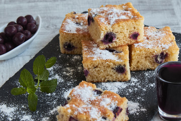 fresh tassty cherry fruit sponge cake with sugar