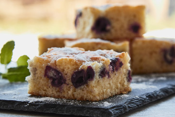 fresh tassty cherry fruit sponge cake with sugar