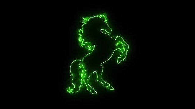 Green Neon Horse Rearing in the Wind Animated Logo Loopable 