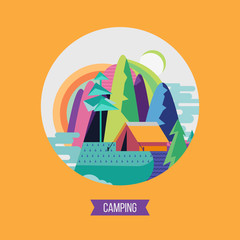 Obraz premium Camping. Vector illustration. Summer outdoor recreation.