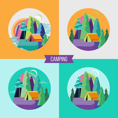 Fototapeta na wymiar Camping. Vector illustration. Summer outdoor recreation.