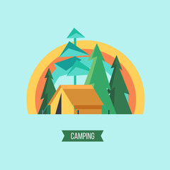 Camping. Vector illustration. Summer outdoor recreation.
