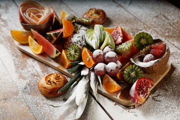  Tray with different fruits
