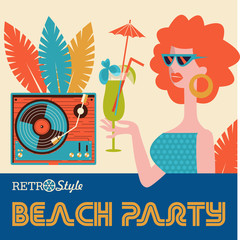 Retro party. Beach party.  Vector illustration.