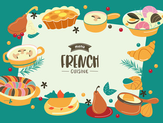 French cuisine, different dishes. A great set of vector dishes.