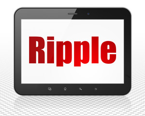 Cryptocurrency concept: Tablet Pc Computer with red text Ripple on display, 3D rendering