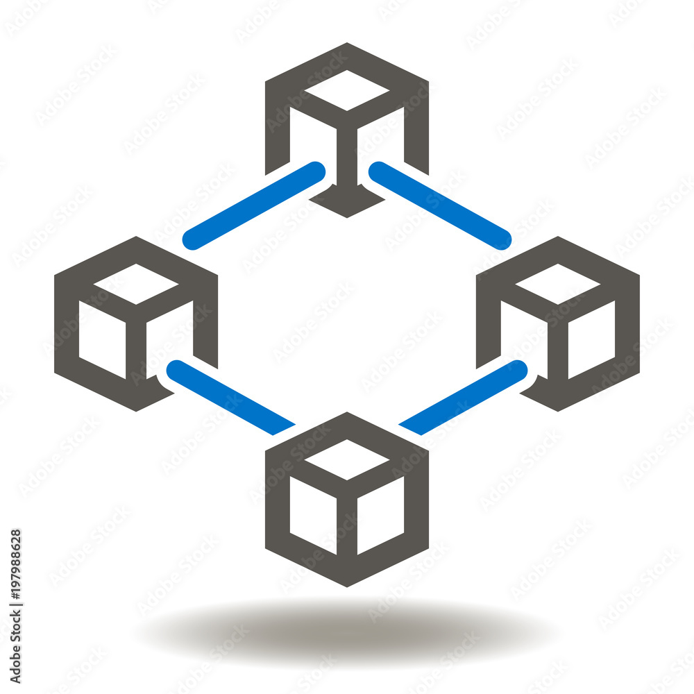 Poster blockchain stucture icon vector. flow chart block chain illustration. cube s scheme system logo symb