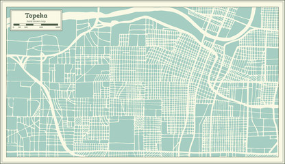 Topeka Kansas USA City Map in Retro Style. Outline Map.