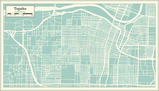 Topeka Kansas USA City Map in Retro Style. Outline Map.