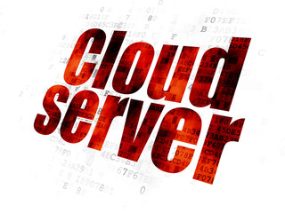 Cloud computing concept: Pixelated red text Cloud Server on Digital background