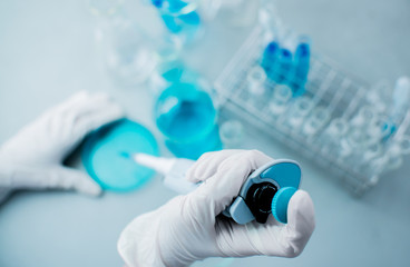 Test tubes closeup, science laboratory research and development concept
