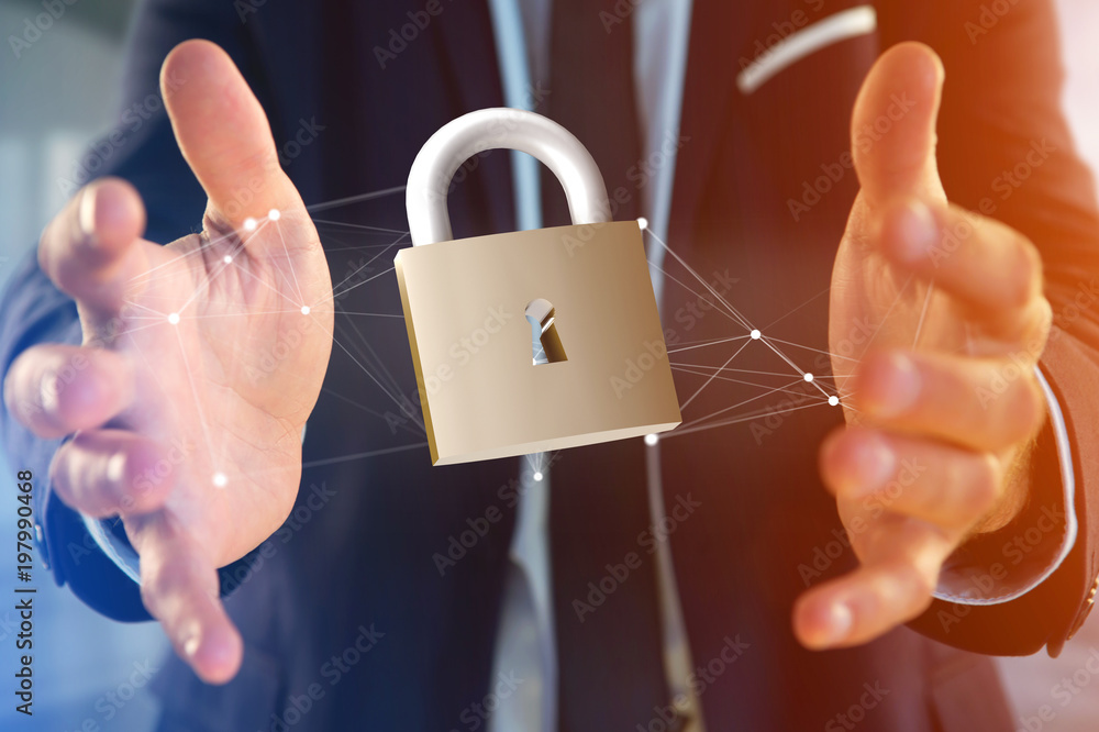 Poster padlock security connection isolated on a color background - 3d rendering