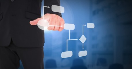 Hand touching white wireframe