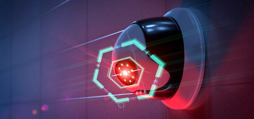 Security camera targeting a detected intrusion - 3d renderinga