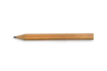 Closeup to natural wooden pencil, isolated clipping mask on white background, top view