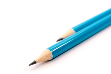 Two blue Pencils on white background. stationery. Office tool. Back to school.