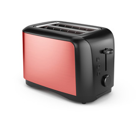 Red toaster isolated on white. 3d rendering - obrazy, fototapety, plakaty