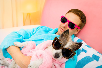 dog with owner in spa wellness salon