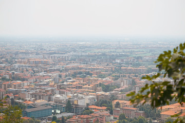 Bergamo, Italy - August 18, 2017: Panoramic view of the city of Bergamo from the castle walls