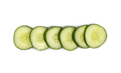 Cucumber slices isolated on white background, top view