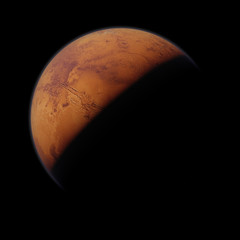 planet Mars, the red planet isolated on black background