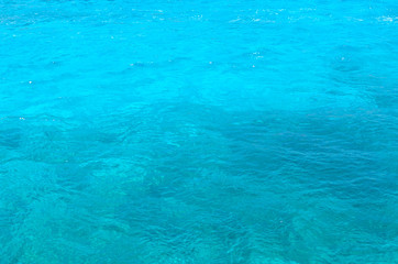 Close up of  sea waves in  Blue Lagoon on Comino Island, Malta. Turquoise water texture.
