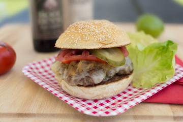 Juicy Cheese Burger with Organic Meat in Summer BBQ
