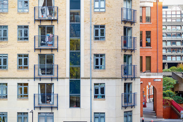 Facade of modern apartments around Barbican area in London