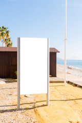 Mock up. Blank billboard outdoors, outdoor advertising, public information board in the beach