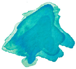 Watercolor paper texture blue hand drawn isolated drop on white background. Wet brush painted stain abstract vector illustration. Design art element for decor, scrapbook, banner, print, card, template