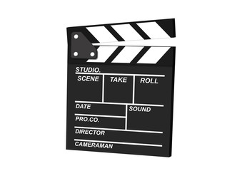 movie clapper board isolated on white background with clipping path. film movie maker and production concept