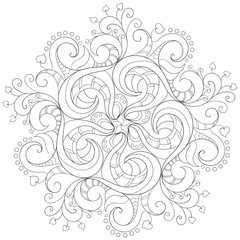 circular floral monochrome pattern for coloring book