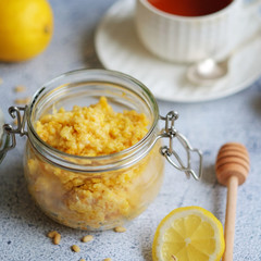 Mixture of Lemon, apricots halves, cedar nuts