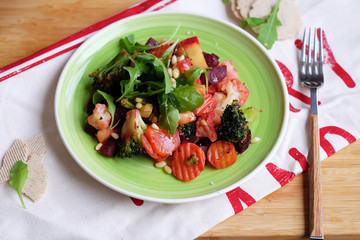Grilled Vegetables with Fresh Salad on a Plate