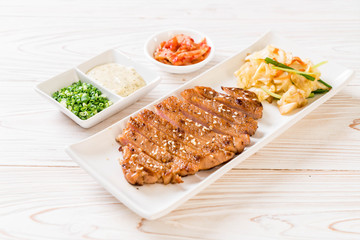 grilled sliced pork steak with vegetable