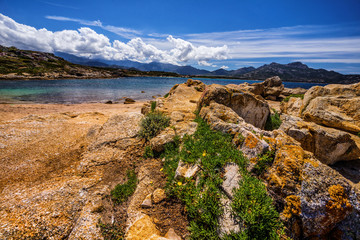 Mediterranean sea and rocky coastline in Corsica