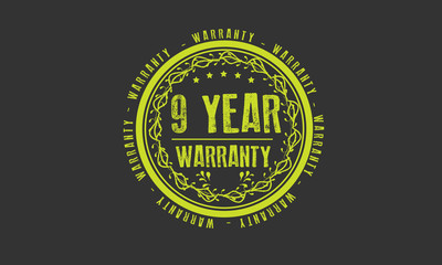 9 years warranty icon vintage rubber stamp guarantee