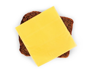black bread with cheese on a white background