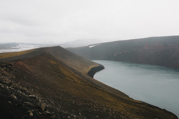 majestic icelandic landscape with fjord and rocky hills