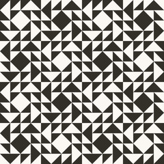 Black and white abstract geometric quilt pattern. High contrast geometric background with triangles. Simple colors - easy to recolor. Minimal background. Vector illustration.