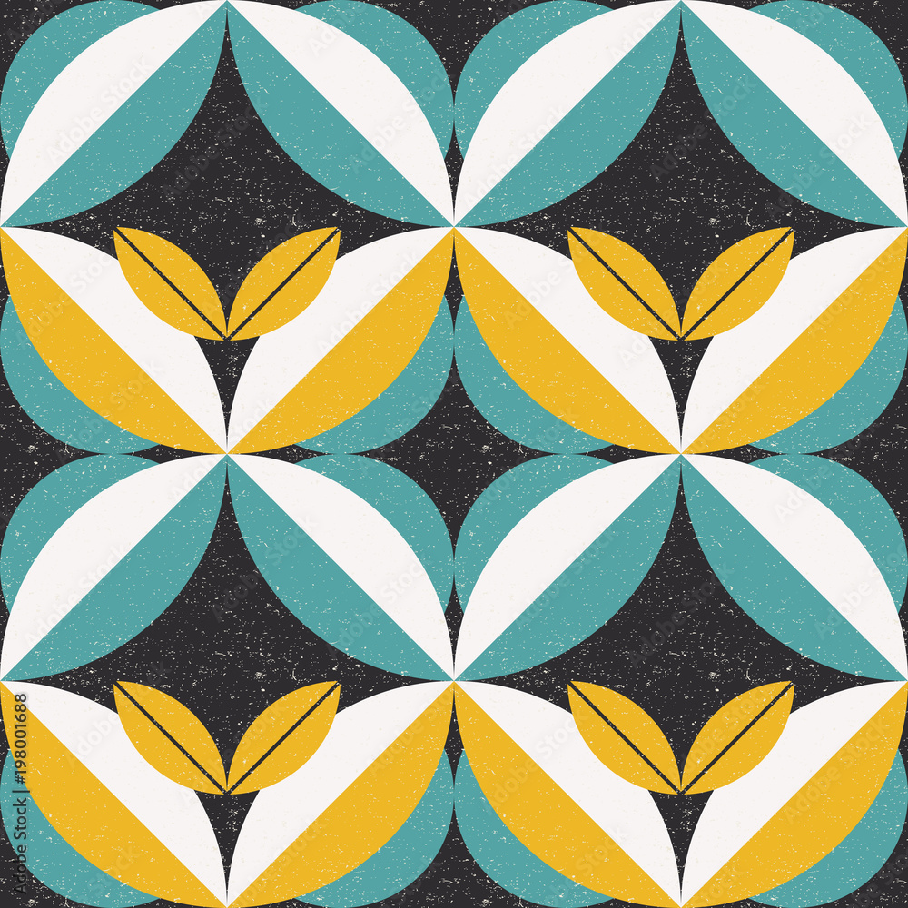 Aufkleber Modern vector abstract seamless geometric pattern with semicircles and circles in retro scandinavian style.
