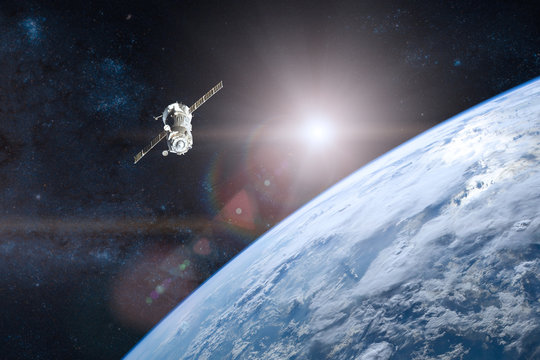 Blue planet Earth. Spacecraft launch into space. Elements of this image furnished by NASA. - Powered by Adobe