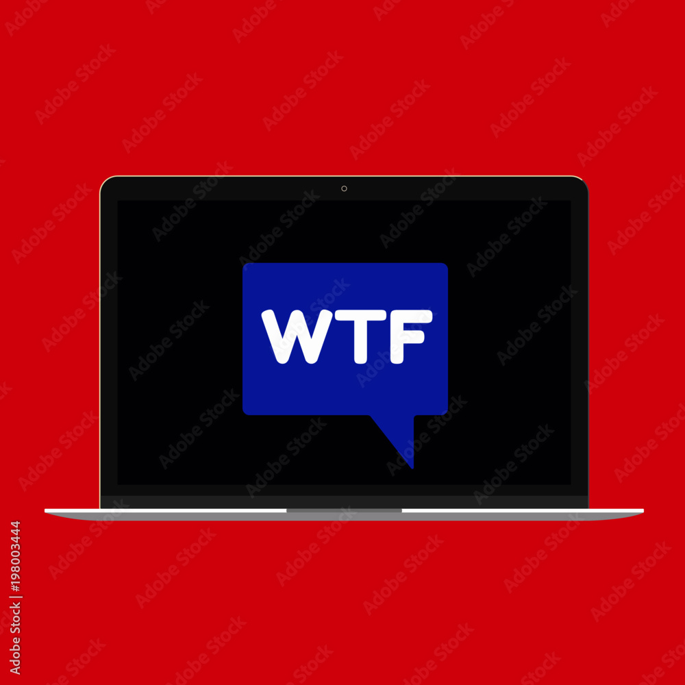 Aufkleber modern device - laptop, computer or netbook pc flat design with wtf word on the screen icon vector i