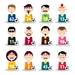 Football Team. Vector Soccer Players Icons Isolated on White Background.