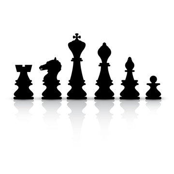 Vector Black Chess Pieces Isolated on White Background