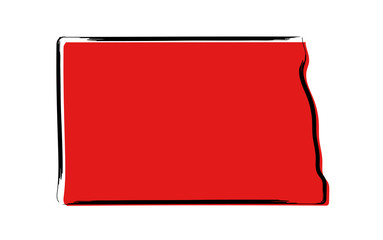 Stylized red sketch map of North Dakota