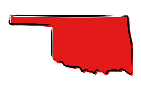 Stylized red sketch map of Oklahoma