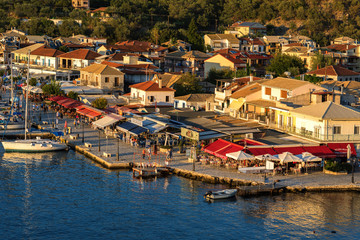 Fototapeta na wymiar Panorama of the center of the town of Sivota in Greece